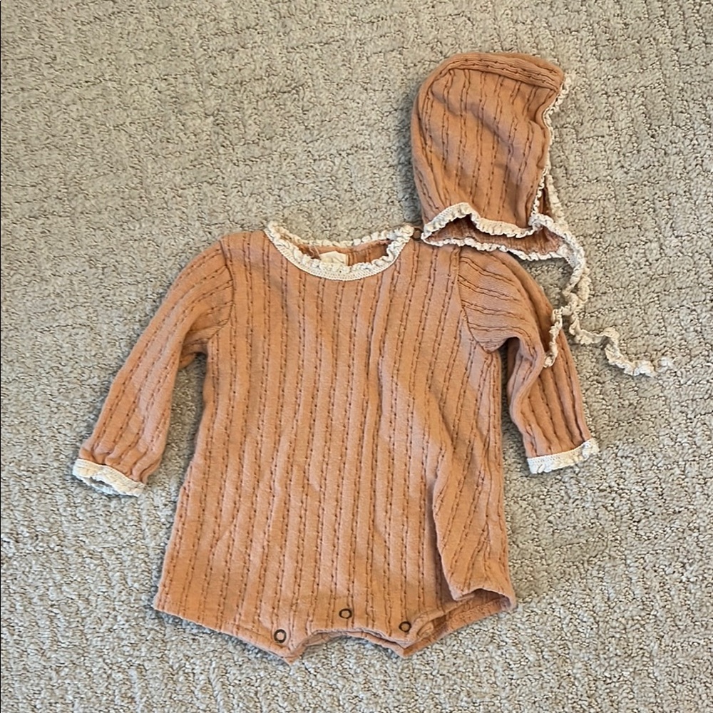 Tan and Cream Ribbed Bodysuit One Piece